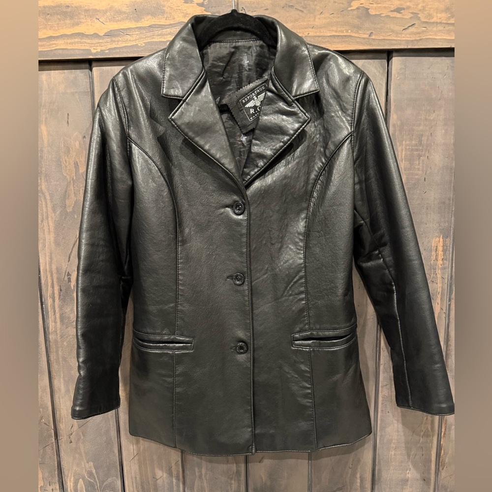 Black Italian Leather coat jacket women’s By Reportage R.G.A